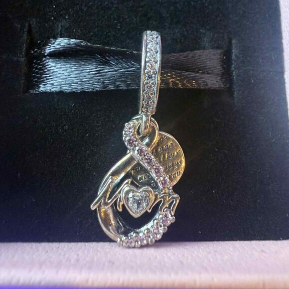 NIB PANDORA Mom Infinity Pavé Double Dangle Charm 791468C01 Sterling Silver Gift - Picture 1 of 7